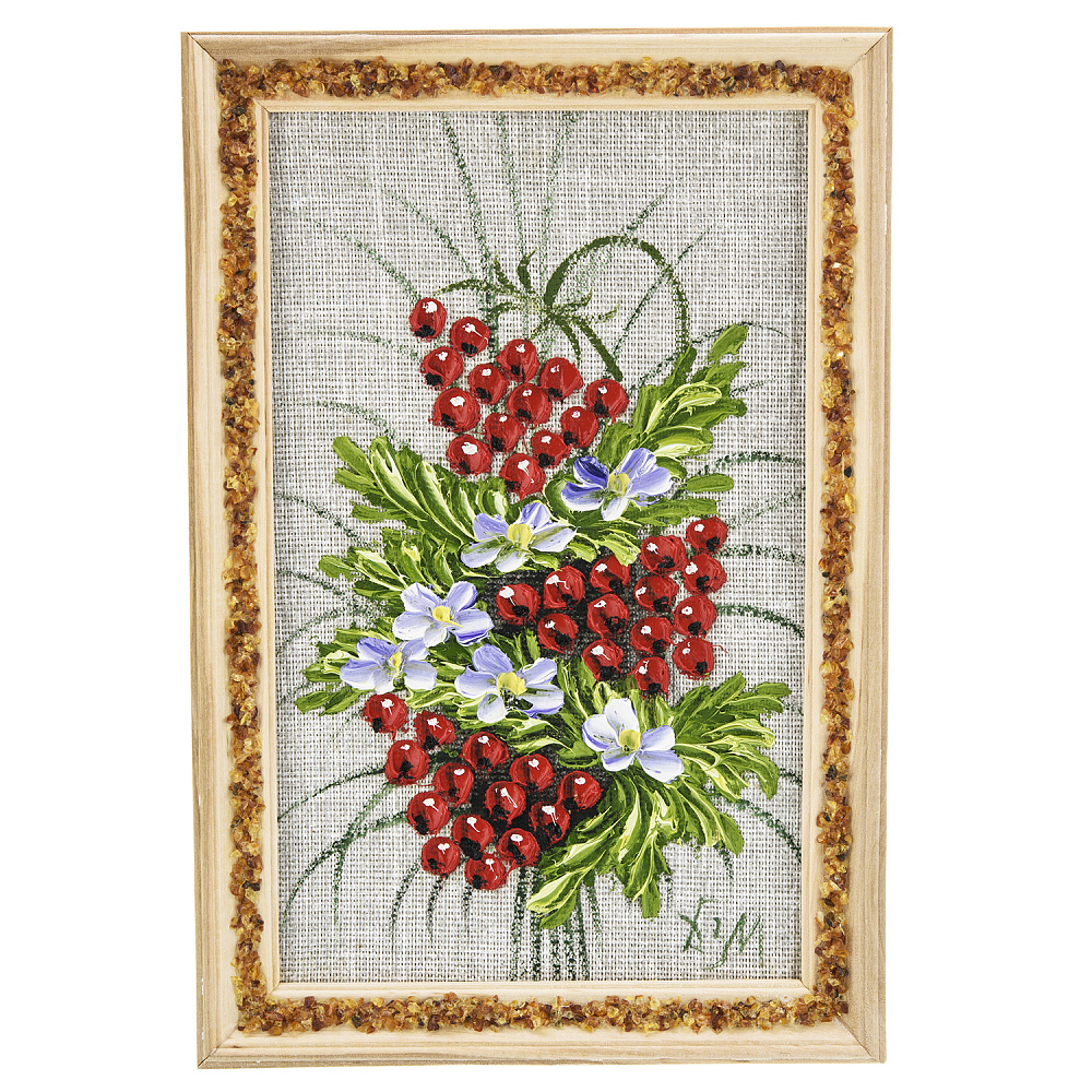 Панно в янтарной раме «Букет цветов» 27х18 см - интернет магазин Русь Велика я 