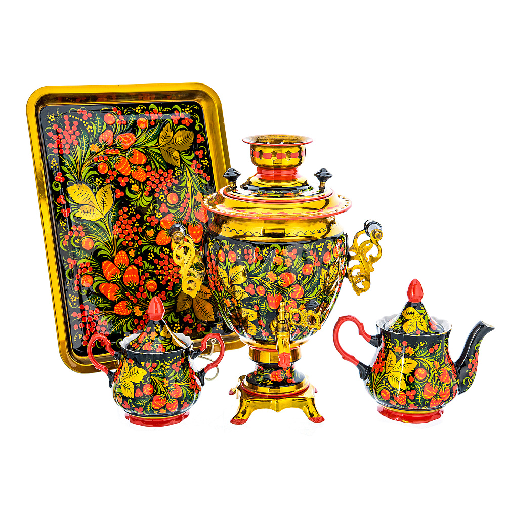 Самовар электрический 3 л с сервизом «Клубника». Хохлома - интернет магазин Русь Велика я фото 2