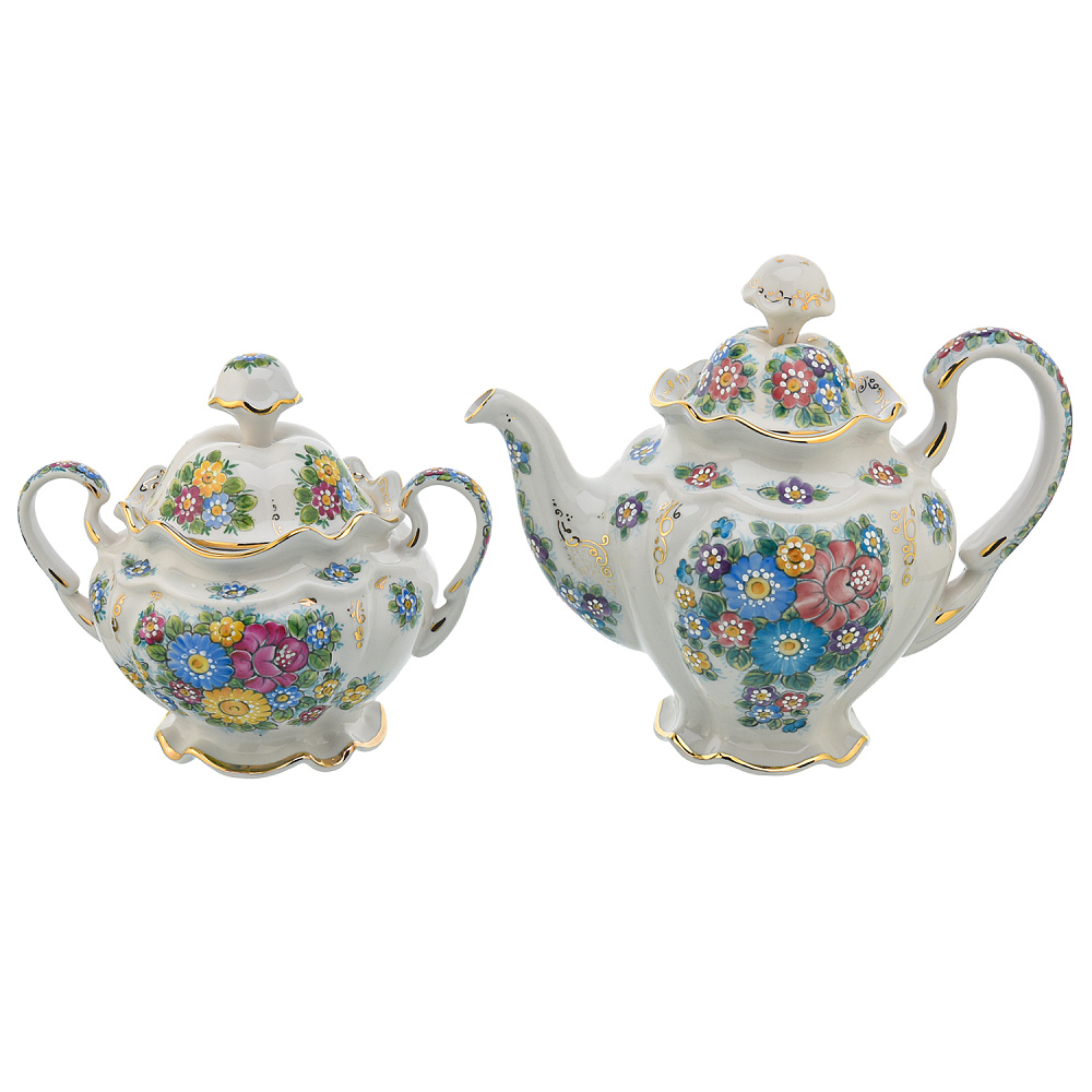 Чайный сервиз на 6 персон «Семейный». Гжель в цвете - интернет магазин Русь Велика я фото 1