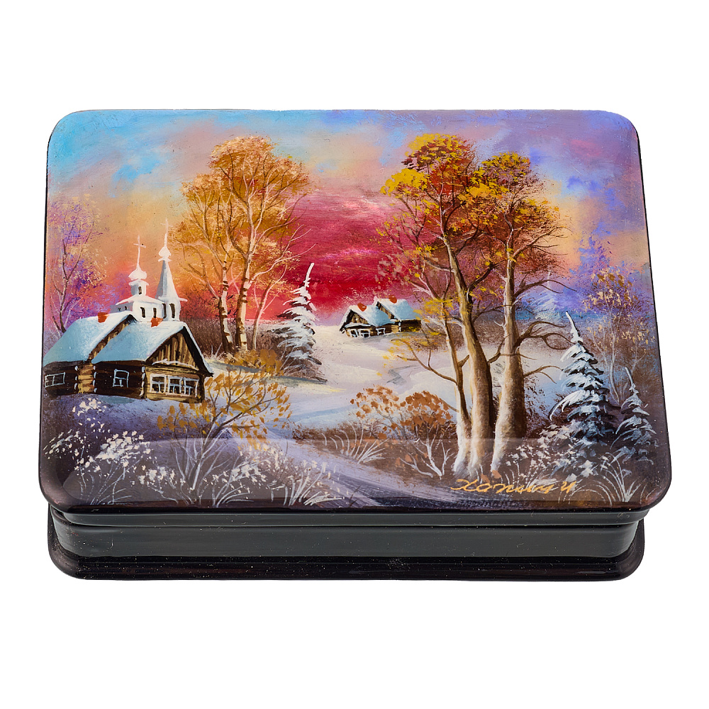 Шкатулка из папье-маше с художественной росписью «Зима» - интернет магазин Русь Велика я 