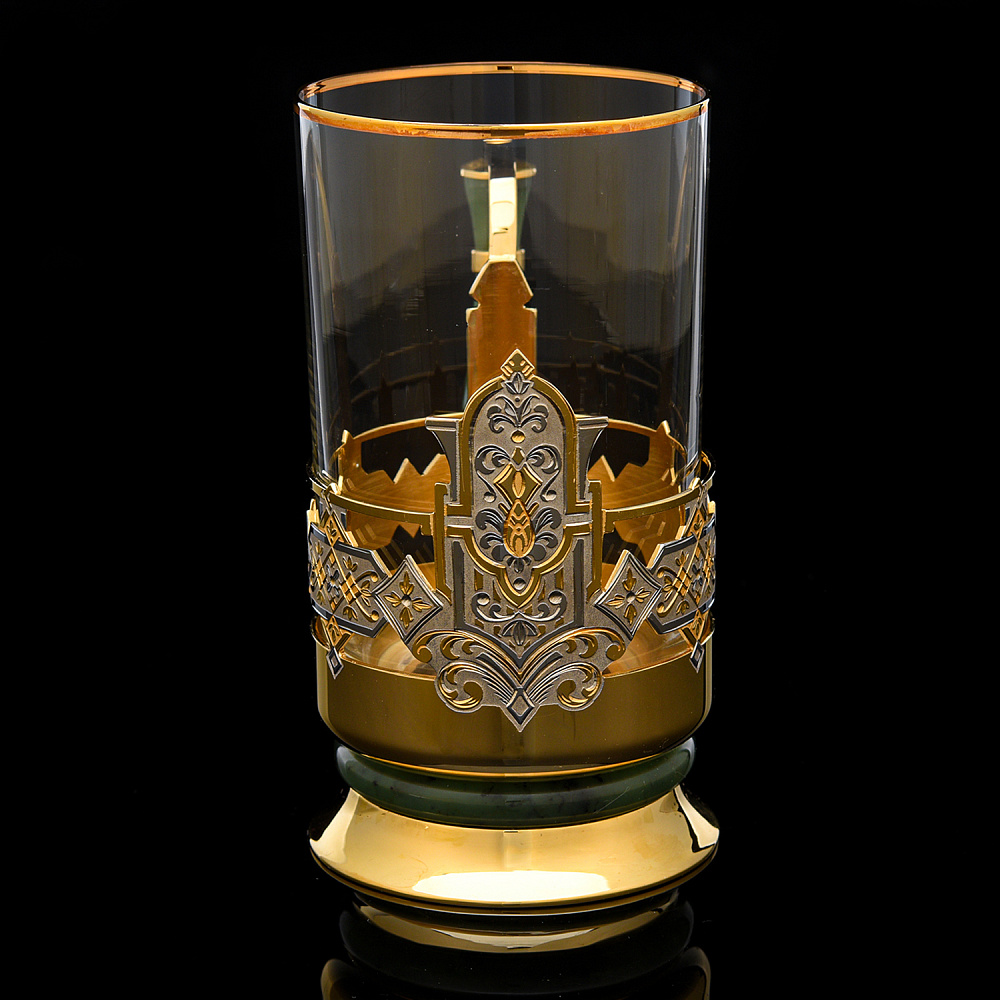 Подстаканник с золочением и нефритом «Орнамент». Златоуст - интернет магазин Русь Велика я фото 1