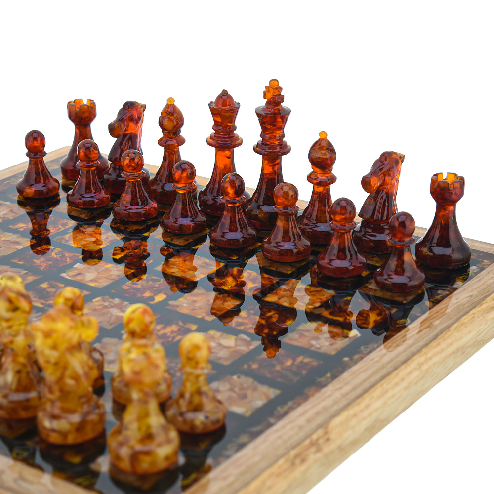 Шахматы с янтарными фигурами 28х28 см - интернет магазин Русь Велика я фото 1
