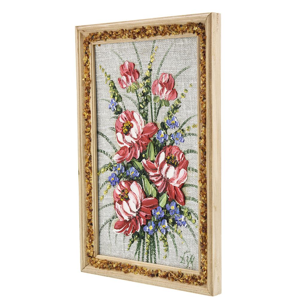 Панно в янтарной раме «Букет цветов» 27х18 см - интернет магазин Русь Велика я фото 1