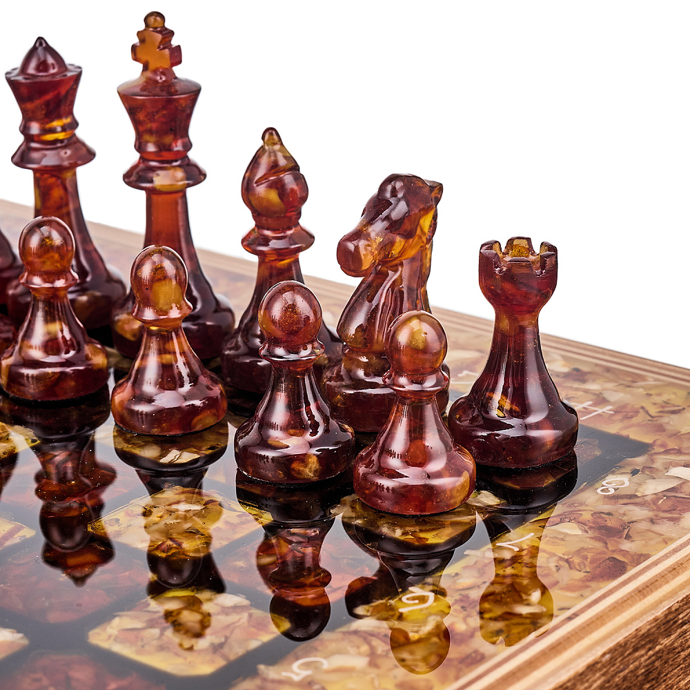 Шахматы с инкрустацией и фигурами из янтаря 30х30 см - интернет магазин Русь Велика я фото 7