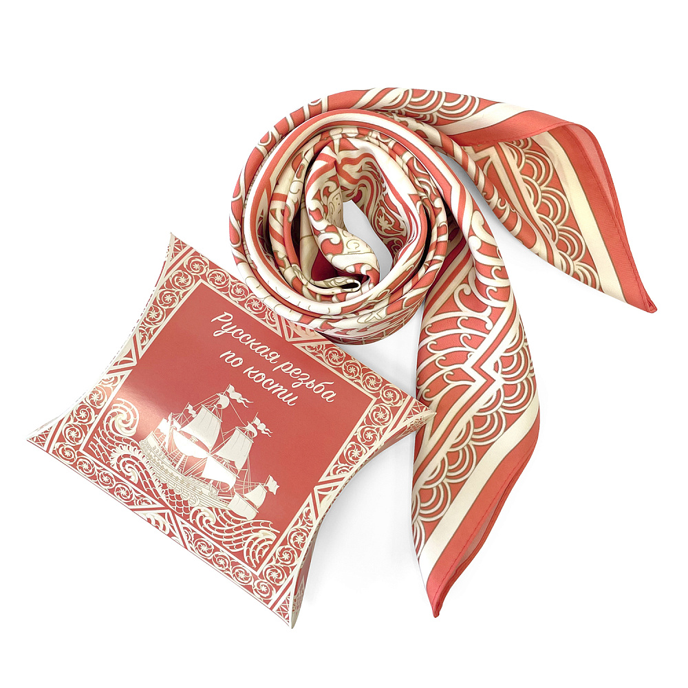 Платок шелковый «Резьба по кости» 90х90 см - интернет магазин Русь Велика я фото 1