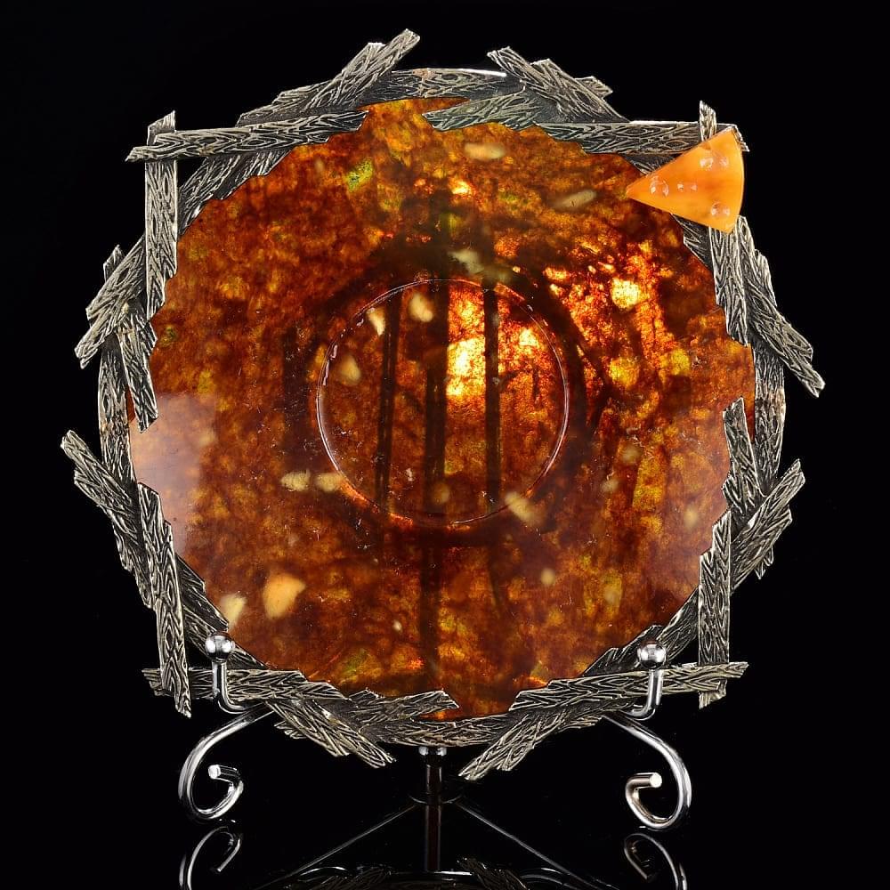 Блюдо для сыра из янтаря. Ювелирная бронза - интернет магазин Русь Велика я 