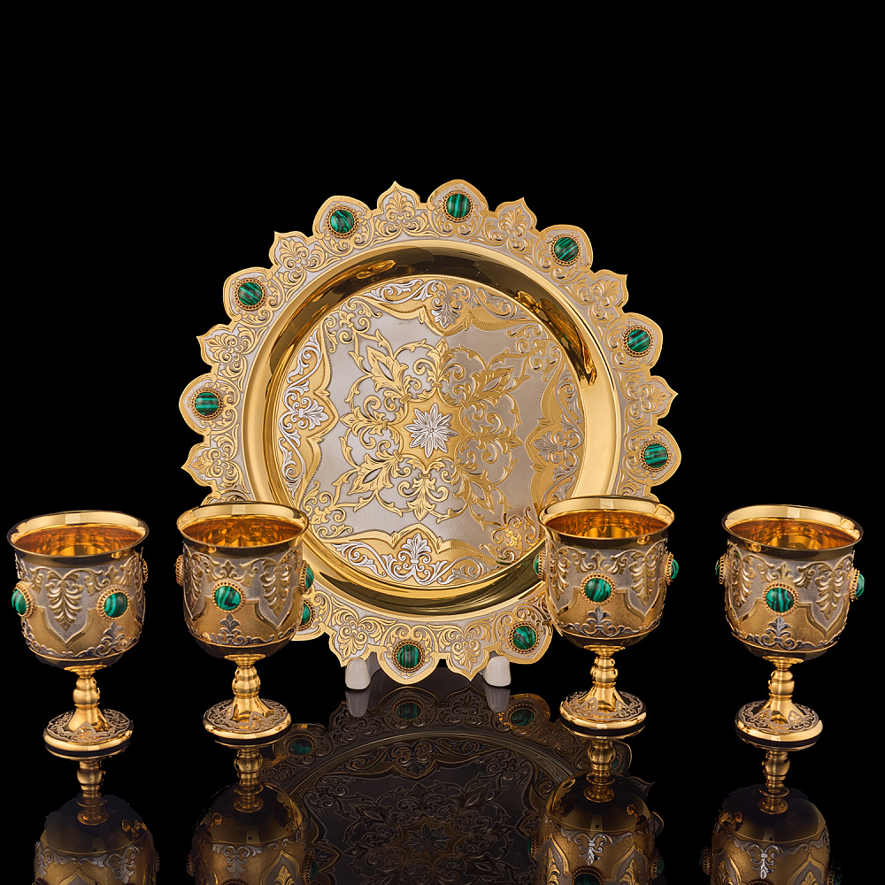 Питейный набор на 4 персоны «Малахит». Златоуст - интернет магазин Русь Велика я 