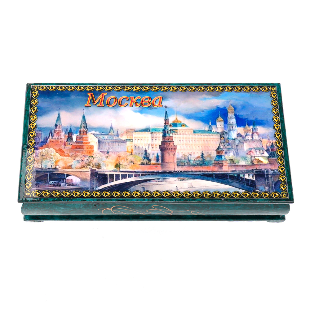 Шкатулка-купюрница из папье-маше с принтом «Москва. Вид на Кремль» - интернет магазин Русь Велика я 