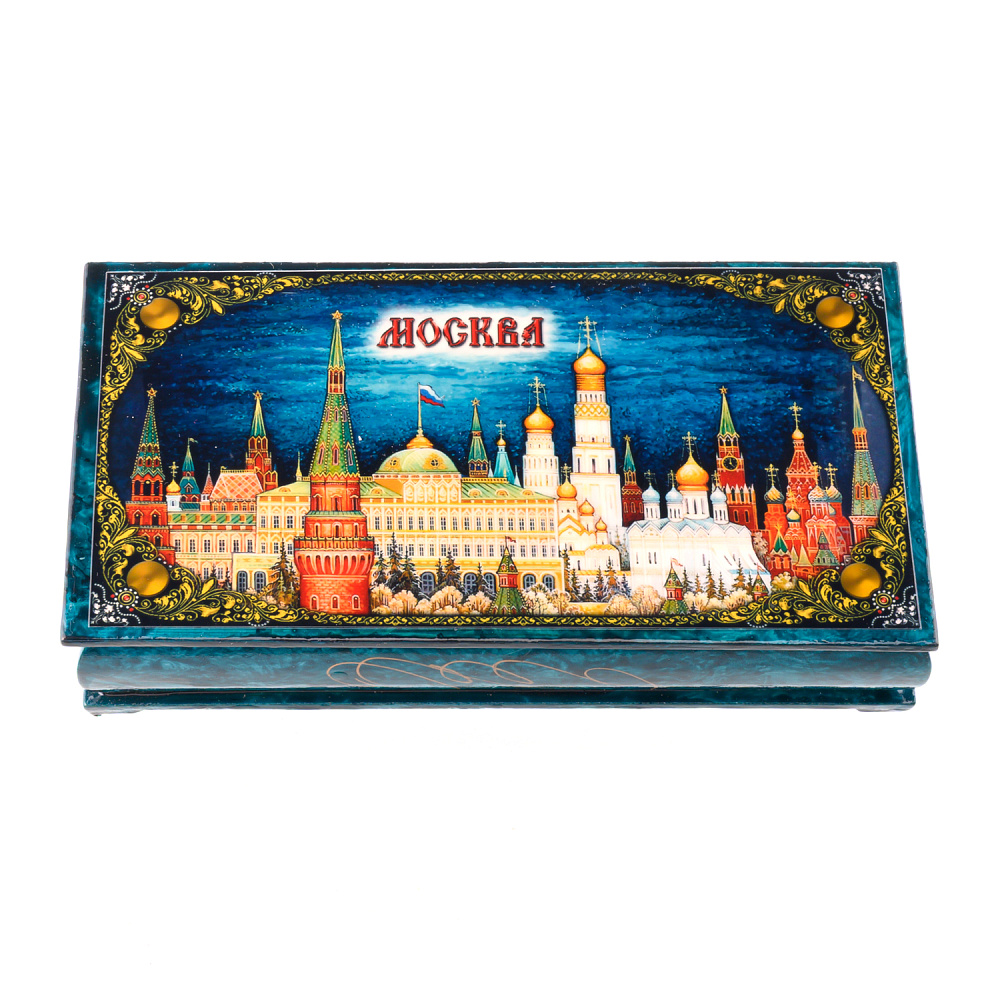 Шкатулка-купюрница из папье-маше с принтом «Москва. Храм Василия Блаженного» - интернет магазин Русь Велика я 
