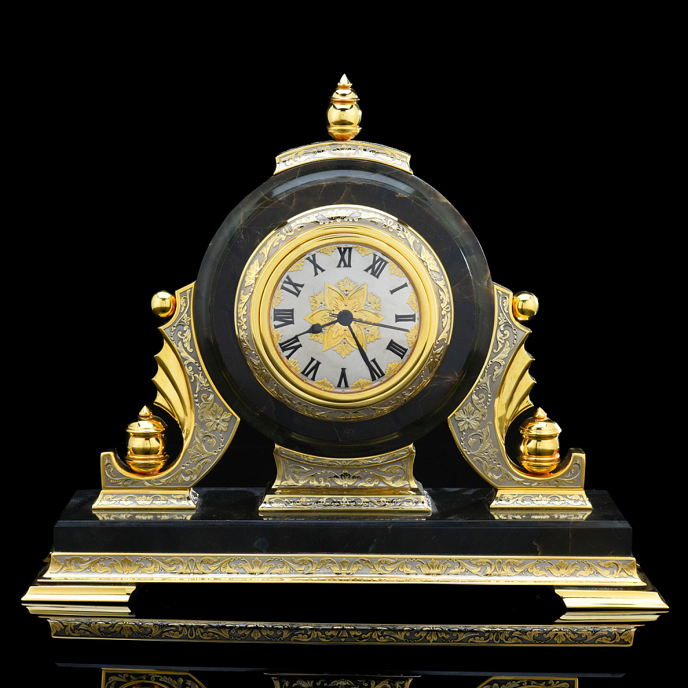 Часы настольные из камня с позолотой. Златоуст - интернет магазин Русь Велика я 