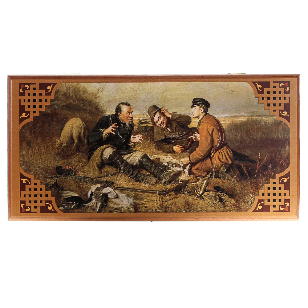 Деревянные нарды «Охотники на привале» 40х20 см - интернет магазин Русь Велика я фото 1