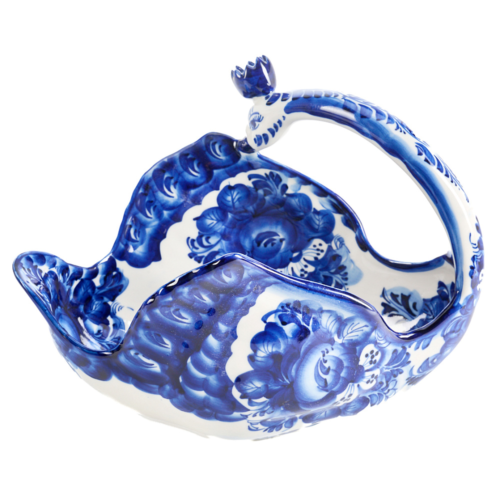 Конфетница «Лебедь». Гжель - интернет магазин Русь Велика я 