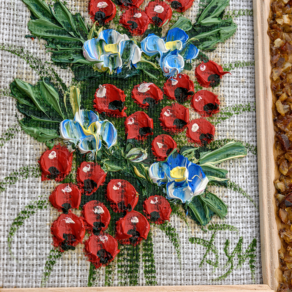 Панно в янтарной раме «Букет цветов» 12,5х16,5 см - интернет магазин Русь Велика я фото 2