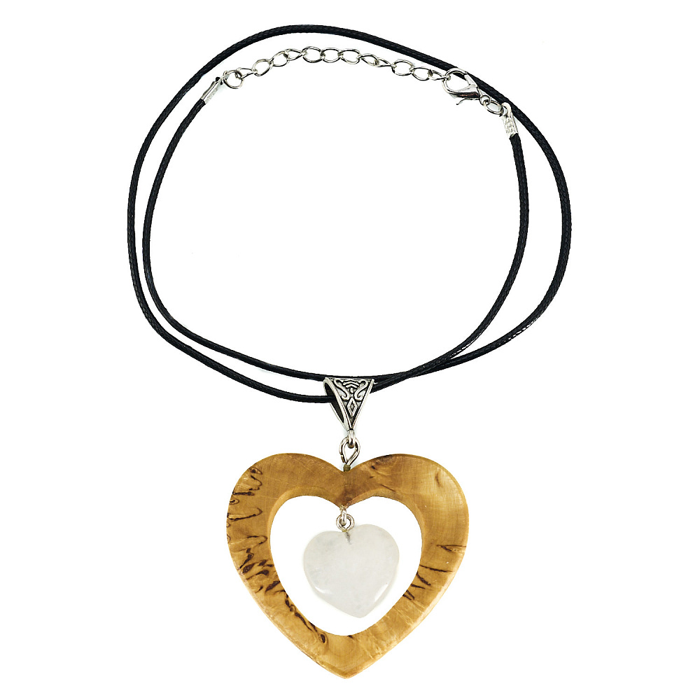 Кулон из карельской березы и горного хрусталя «Два сердца» - интернет магазин Русь Велика я 