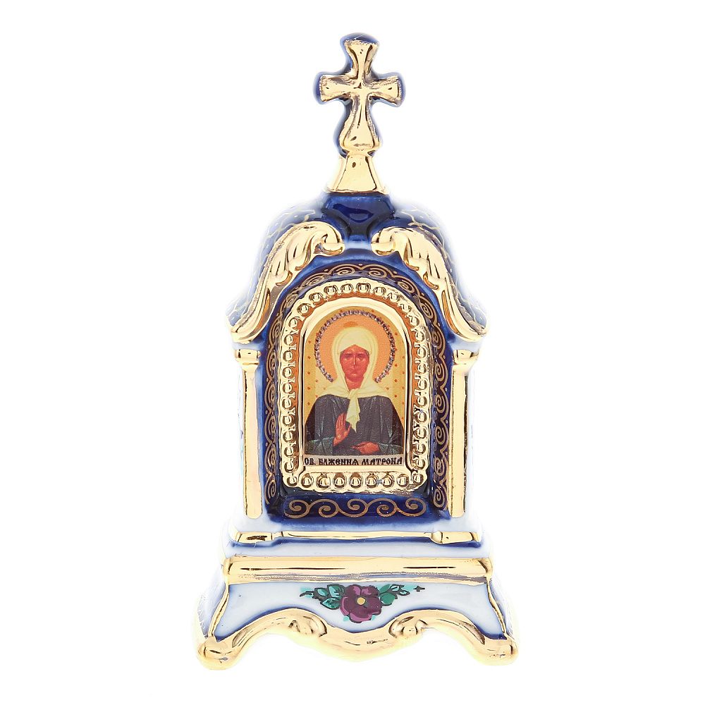 Киот настольный «Матрона Московская». Гжель 5х10 см - интернет магазин Русь Велика я 