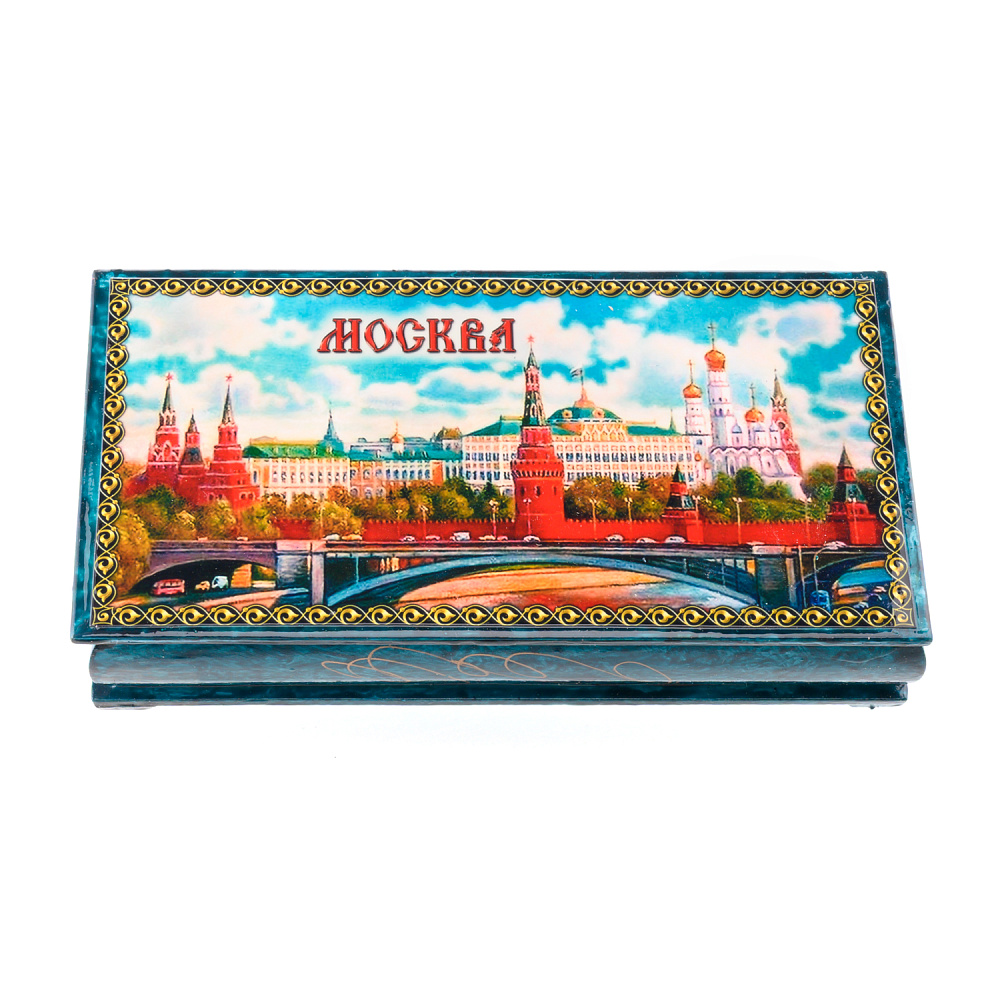 Шкатулка-купюрница из папье-маше с принтом «Москва. Вид на Кремль» - интернет магазин Русь Велика я 