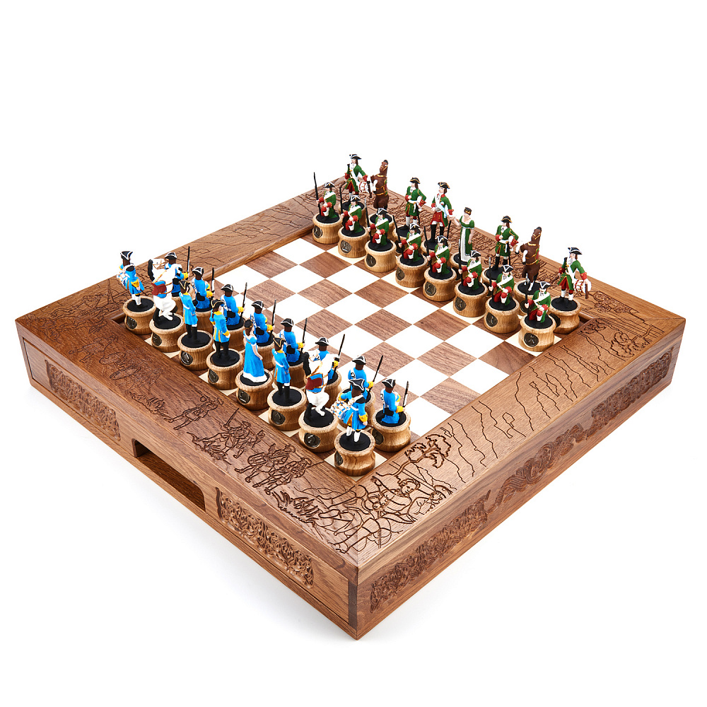 Шахматы из массива мореного дуба «Полтава» 47х47 см - интернет магазин Русь Велика я 