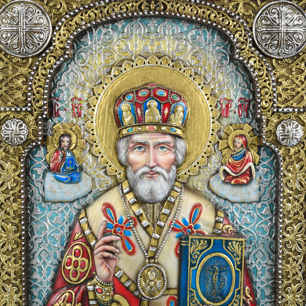 Панно деревянное резное «Николай Чудотворец» 28х35 см - интернет магазин Русь Велика я фото 1