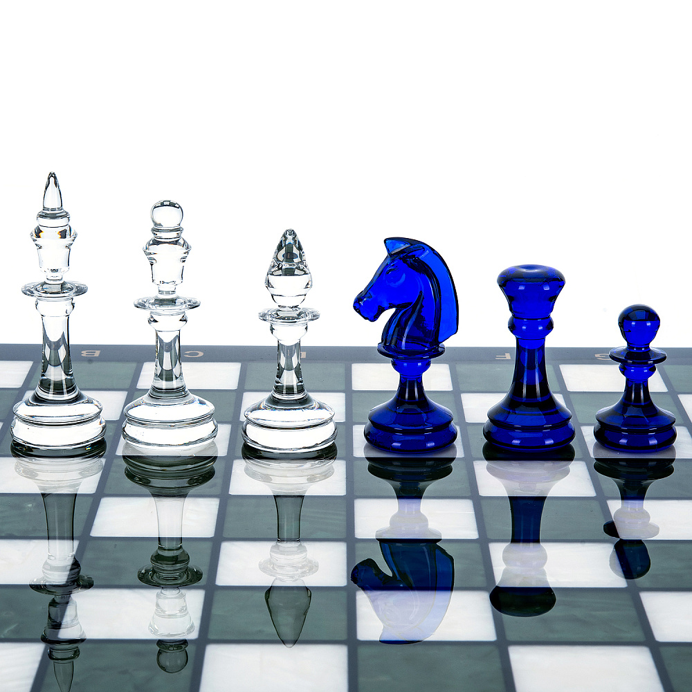 Шахматы с перламутром и стеклянными фигурами 45х45 см - интернет магазин Русь Велика я фото 2