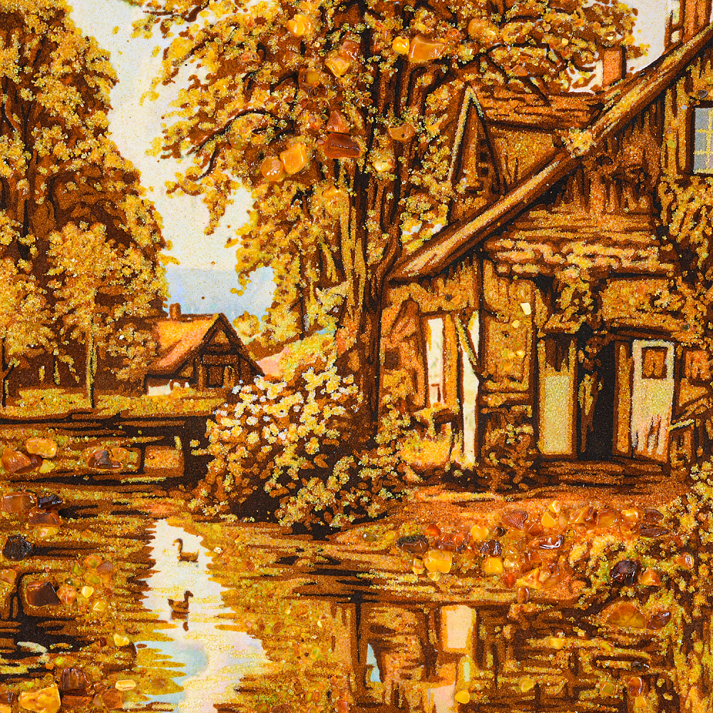 Картина янтарная «Утро в деревне» 60х40 см - интернет магазин Русь Велика я фото 1