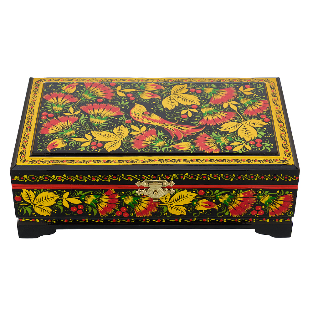 Деревянная шкатулка «Птица и цветы». Хохлома - интернет магазин Русь Велика я 