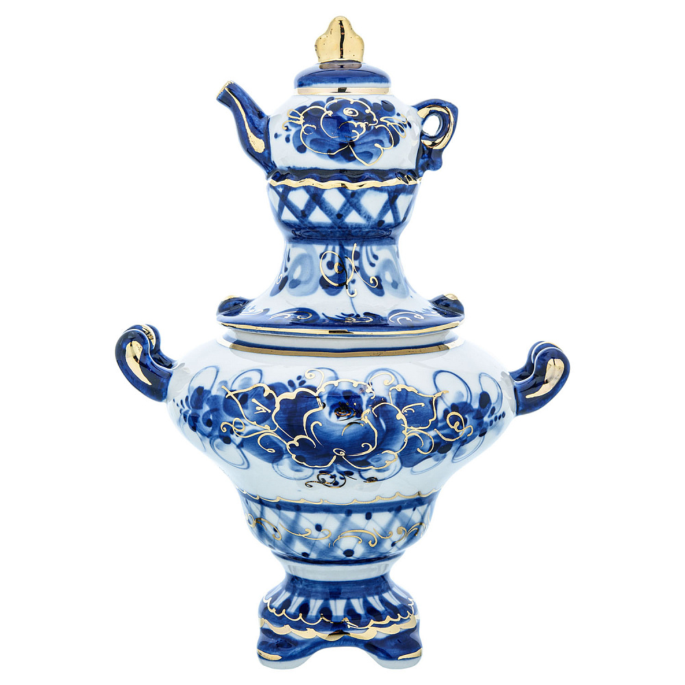 Сувенирный самовар-шкатулка. Гжель в золоте - интернет магазин Русь Велика я фото 3