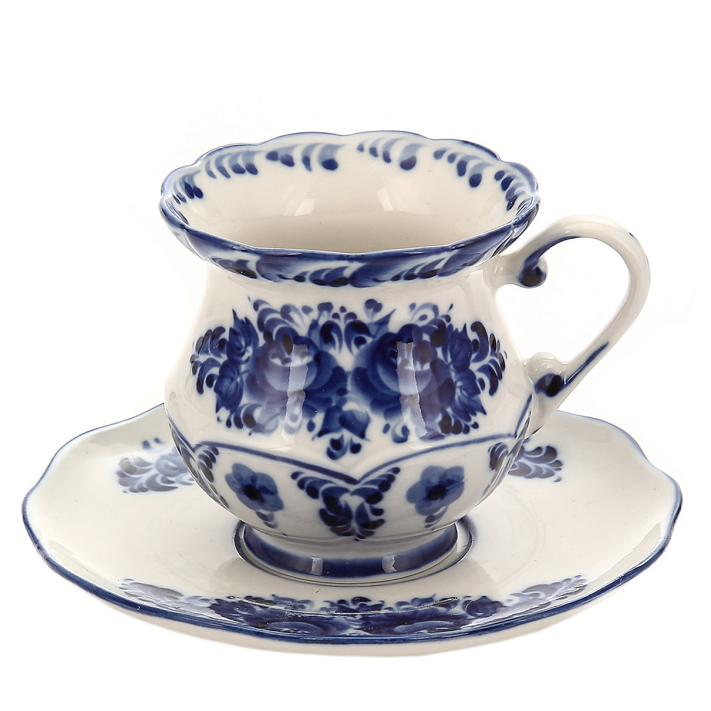 Самовар фарфоровый электрический 2л «Летняя фантазия» с сервизом 6 персон. Гжель - интернет магазин Русь Велика я фото 7