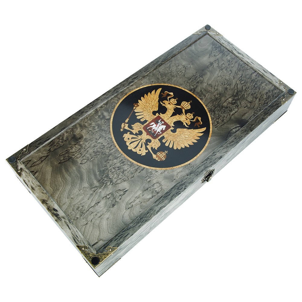 Нарды из карельской березы «Герб РФ» 42х21 см - интернет магазин Русь Велика я фото 1