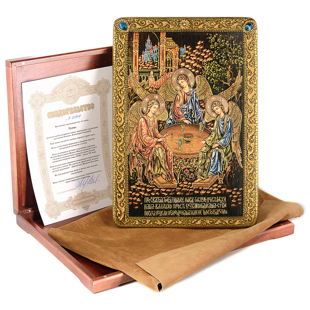 Икона из мореного дуба «Троица» 42х29 см - интернет магазин Русь Велика я фото 1