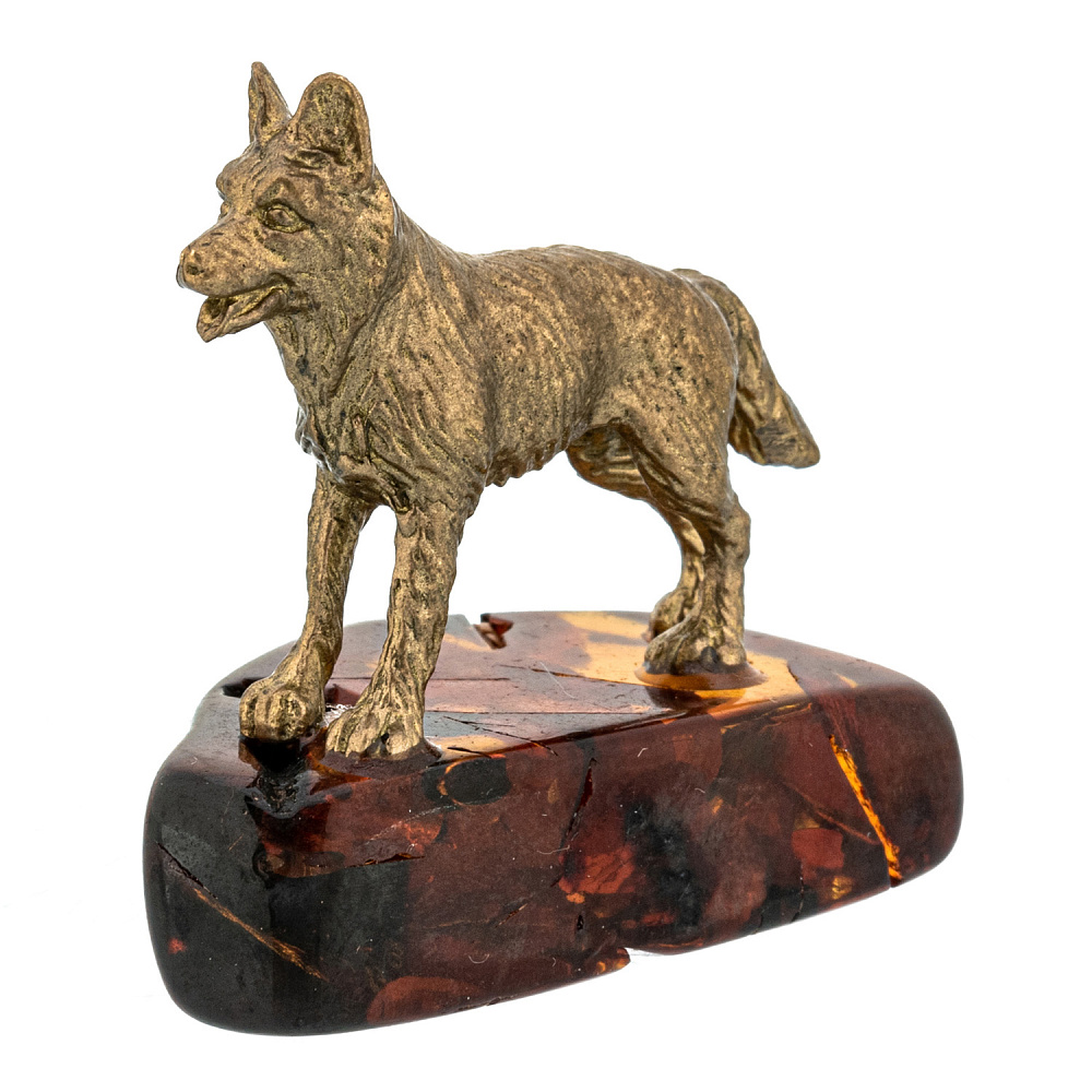 Статуэтка с янтарем «Собака овчарка» - интернет магазин Русь Велика я 