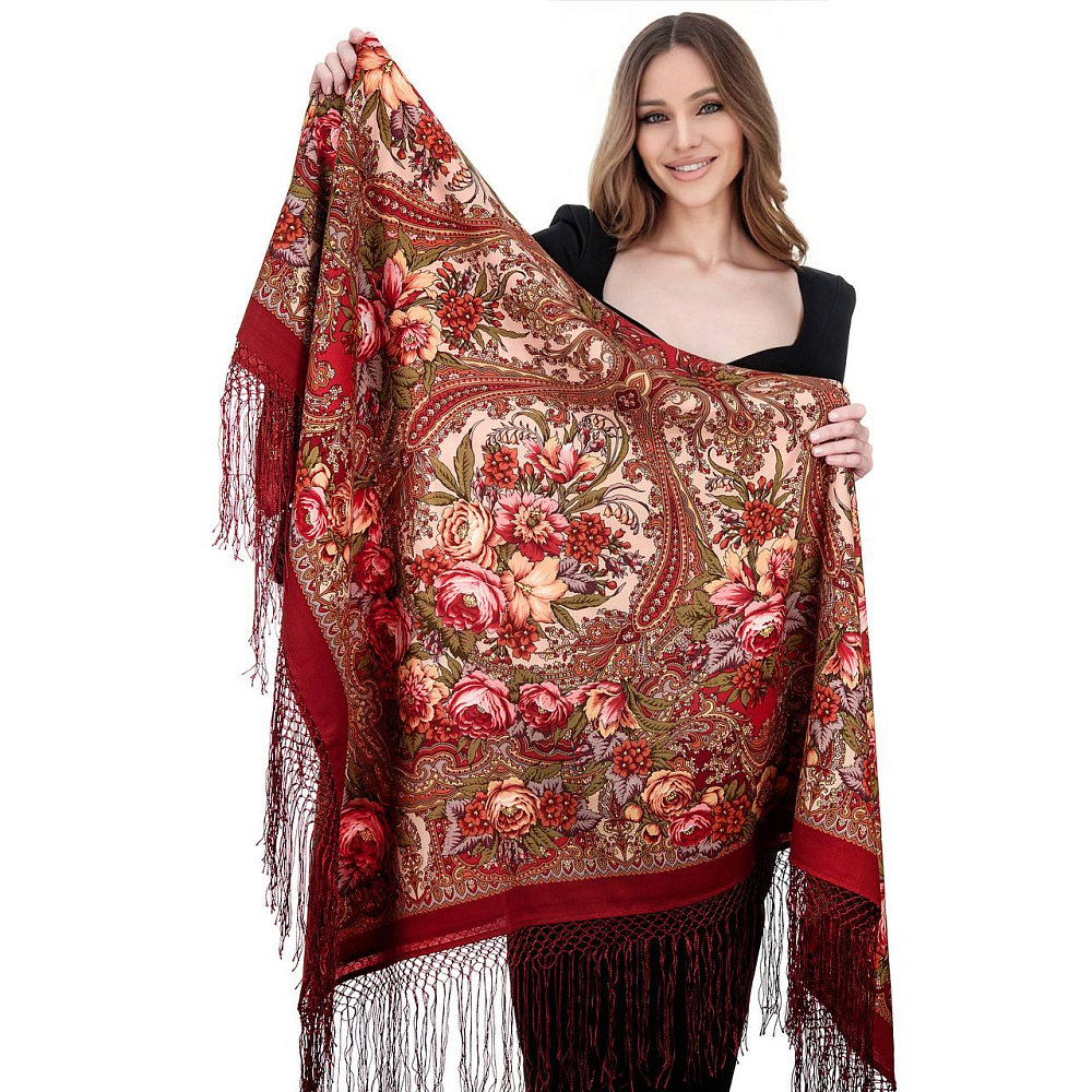 Платок ПавлоПосадский шерстяной «Счастливица» 148х148 см - интернет магазин Русь Велика я фото 1