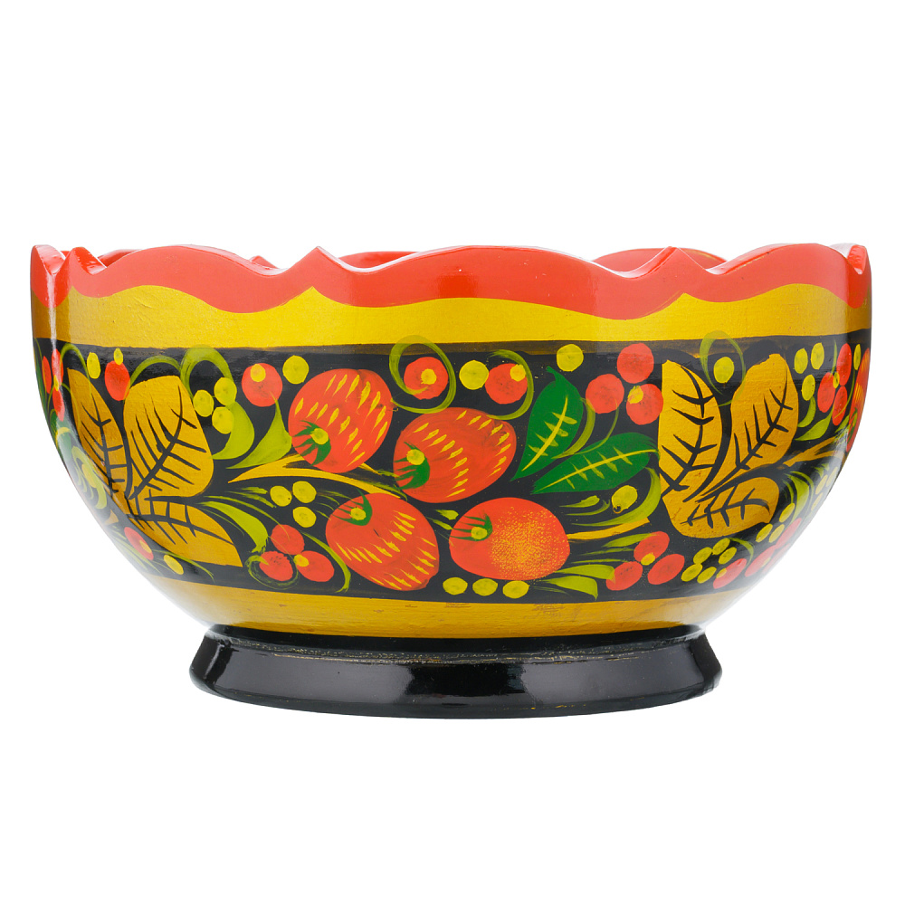 Чаша деревянная с росписью «Клубника». Хохлома - интернет магазин Русь Велика я 