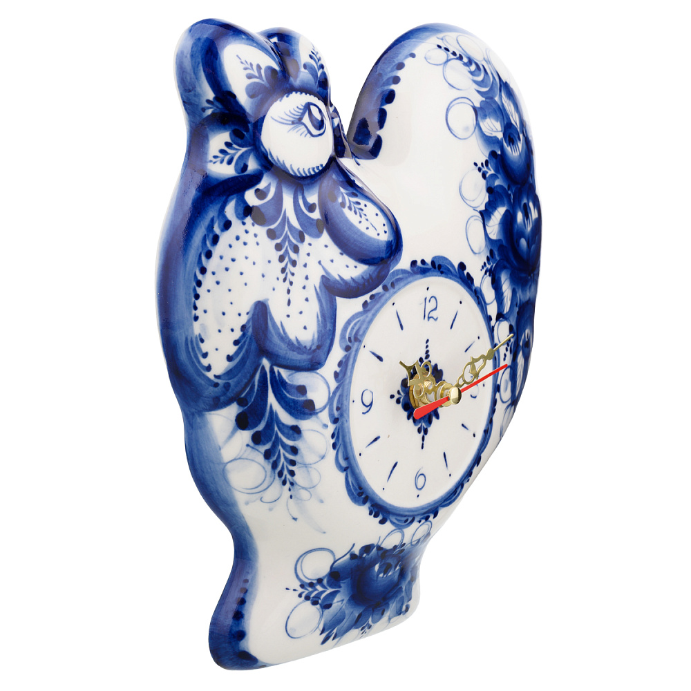 Настенные фарфоровые часы с росписью «Петух». Гжель - интернет магазин Русь Велика я фото 1