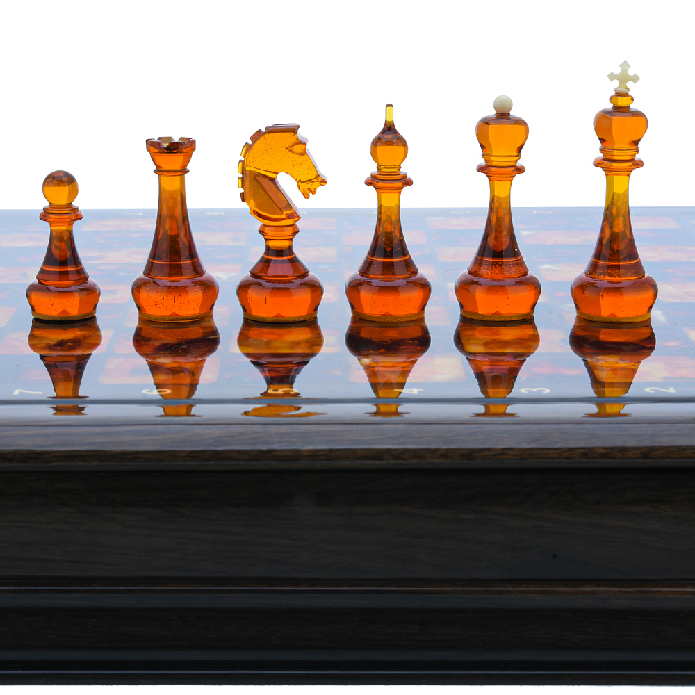 Шахматы из мореного дуба с янтарными фигурами 44х44 см - интернет магазин Русь Велика я фото 2