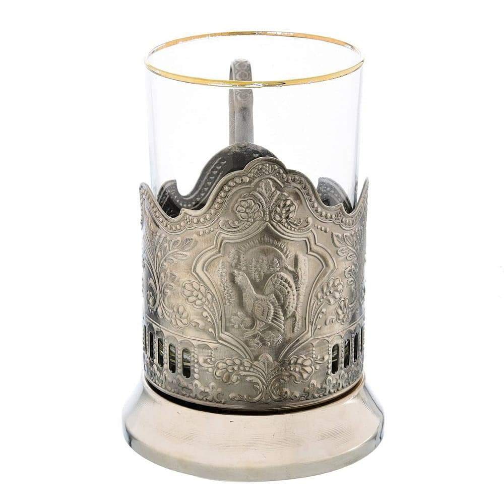 Подстаканник «Глухарь». Латунь. Никелированный - интернет магазин Русь Велика я 