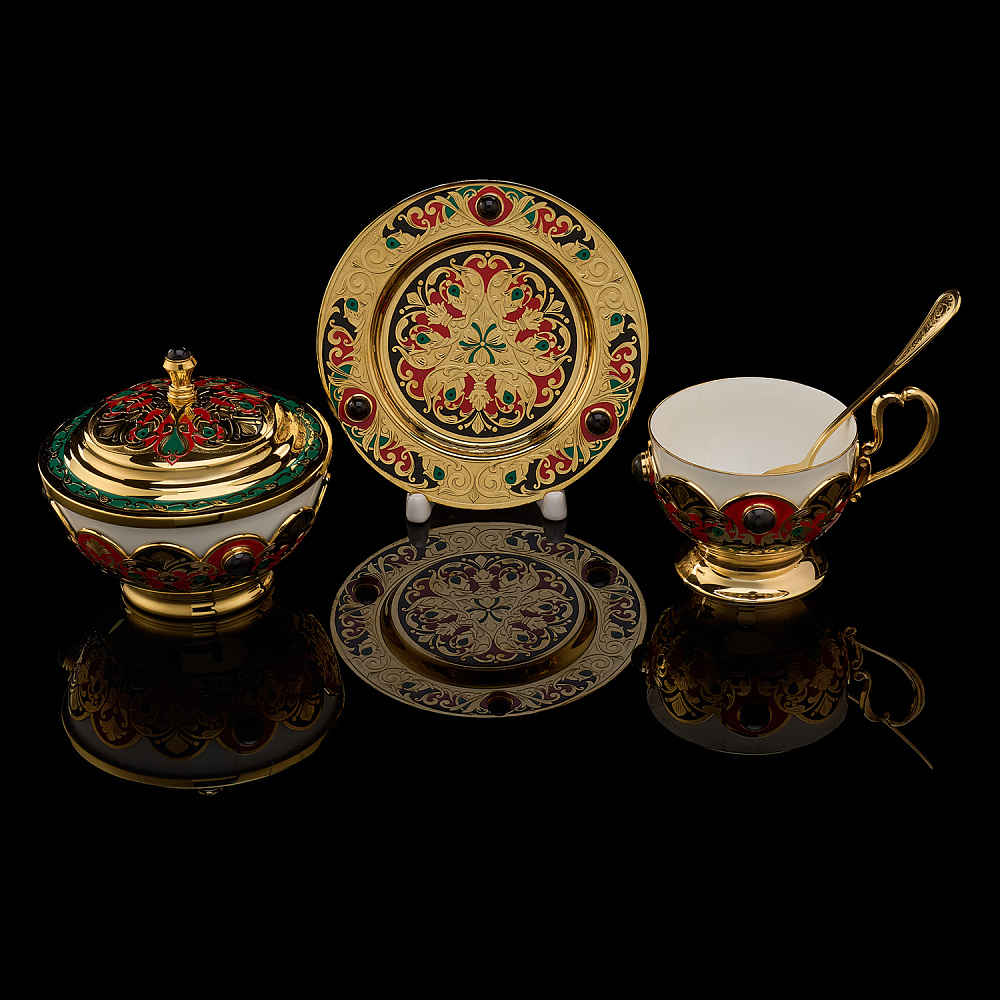 Самовар с сервизом на 6 персон «Золотая хохлома». Златоуст - интернет магазин Русь Велика я фото 4