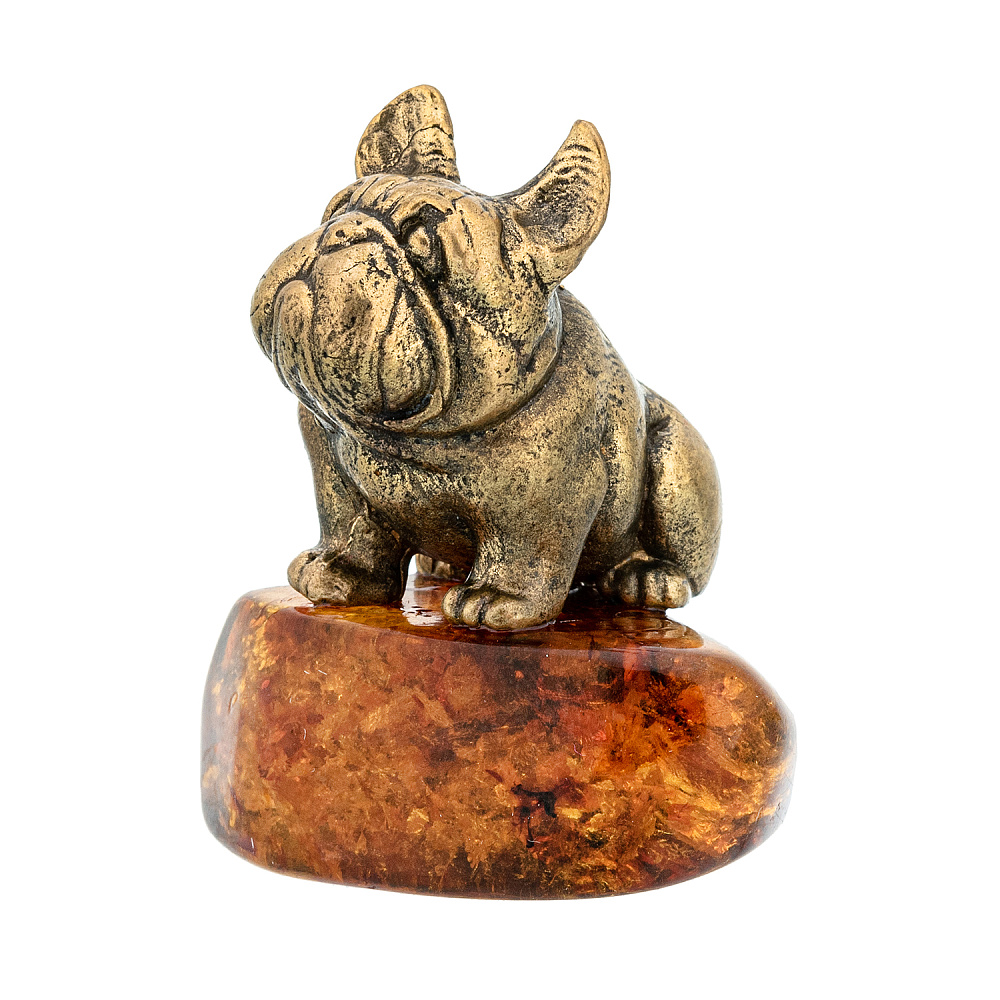 Статуэтка с янтарем «Собака французский бульдог» - интернет магазин Русь Велика я 