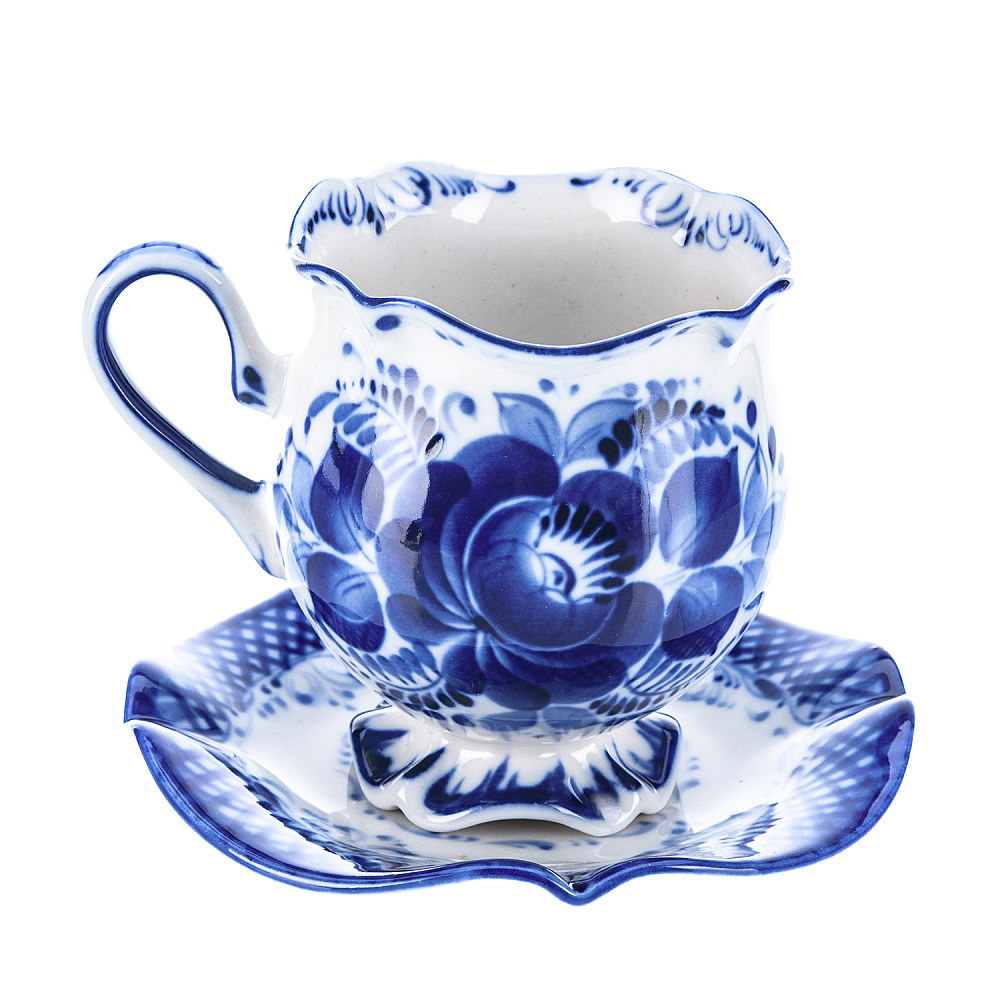 Кофейная пара «Тюльпан». Гжель - интернет магазин Русь Велика я фото 1