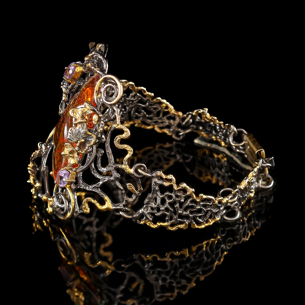 Браслет с янтарной вставкой и фианитами. Серебро 925*. Вес 36,73 г - интернет магазин Русь Велика я фото 2