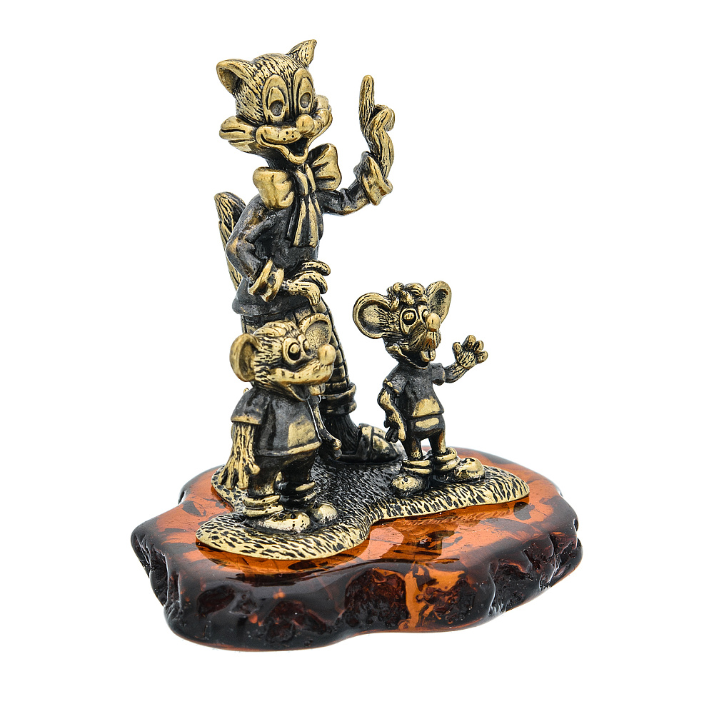 Статуэтка с янтарем «Кот Леопольд и мышата» - интернет магазин Русь Велика я фото 1