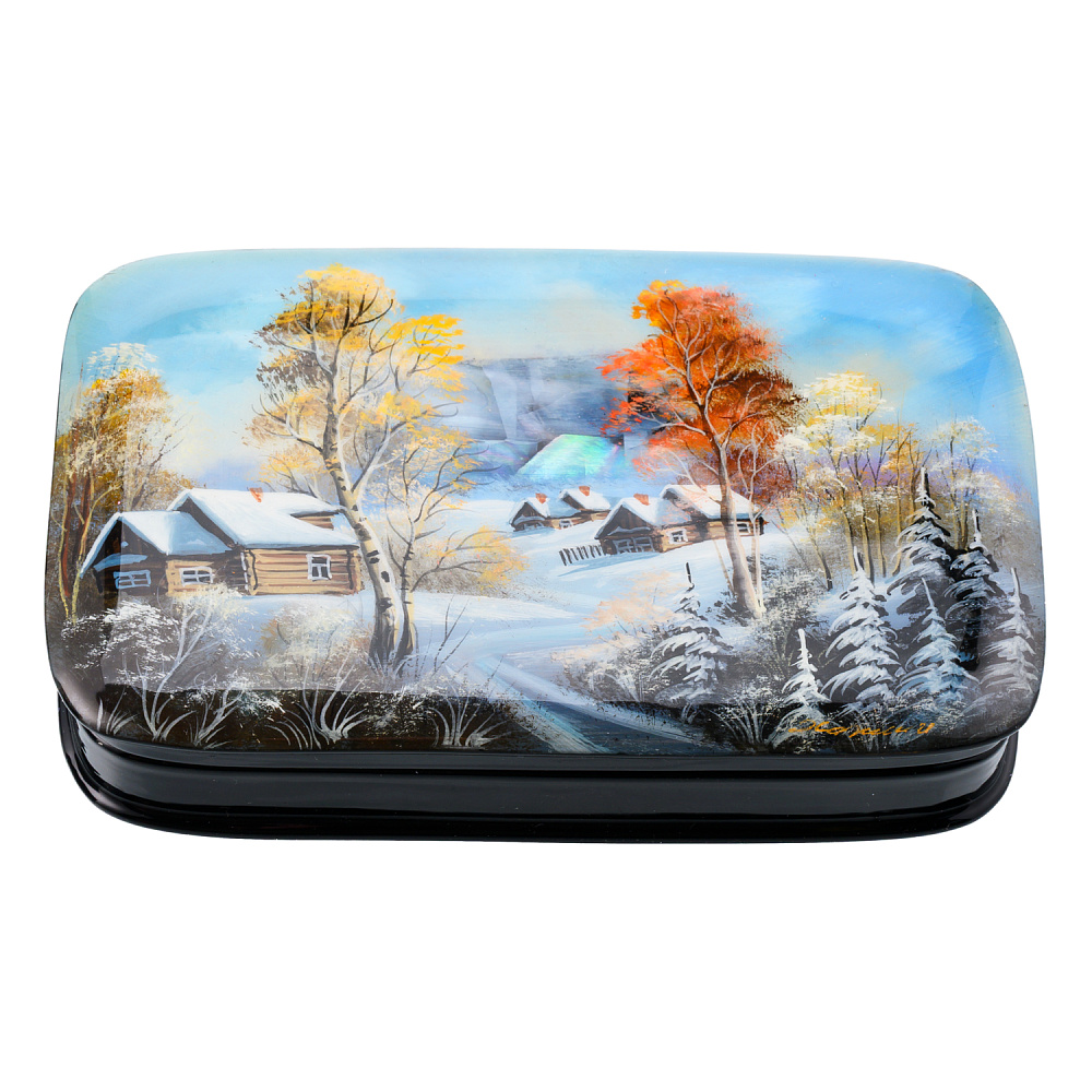 Шкатулка с художественной росписью «Зима в деревне» - интернет магазин Русь Велика я 