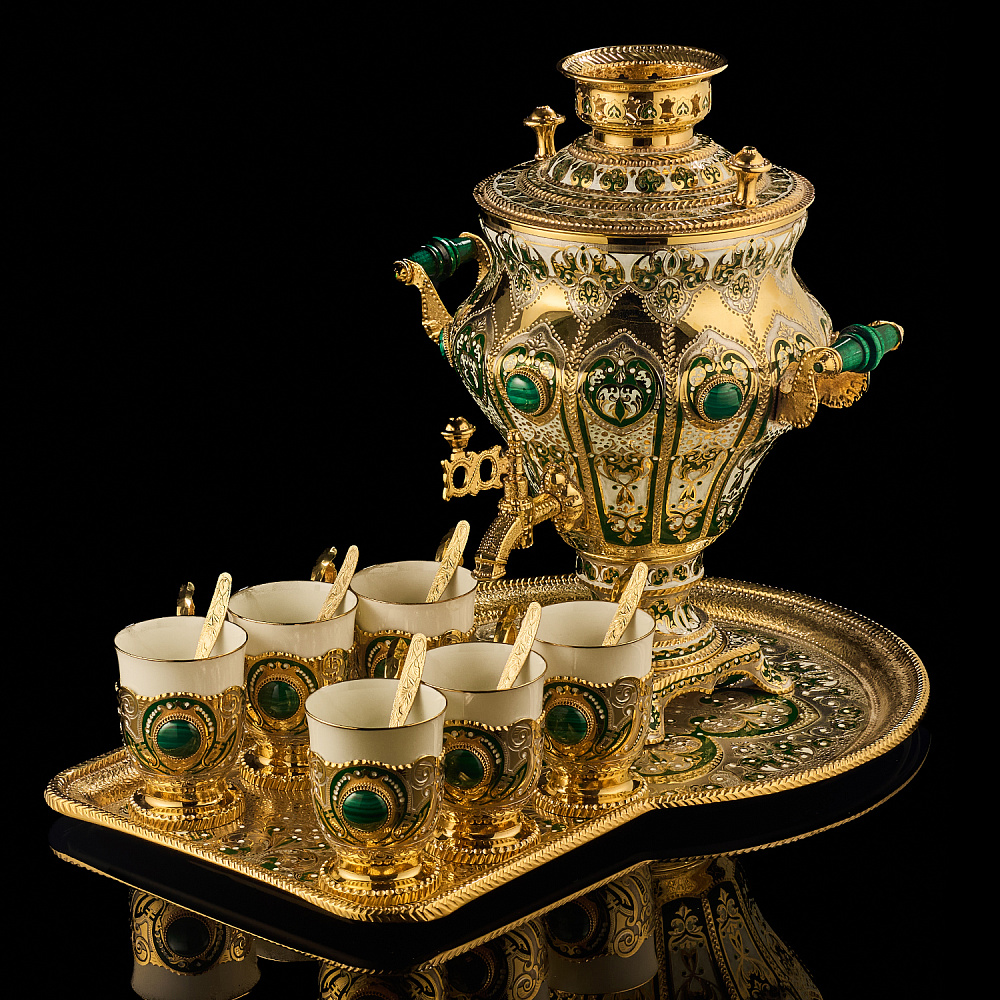 Самовар электрический 3 л с сервизом «Малахит». Златоуст - интернет магазин Русь Велика я фото 2