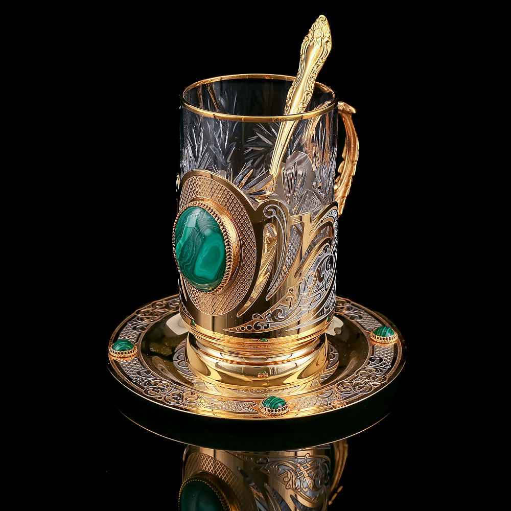 Подстаканник с блюдцем «Малахит». Златоуст - интернет магазин Русь Велика я фото 1