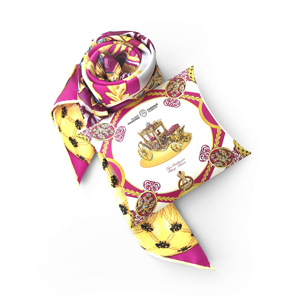 Платок шелковый «Фаберже Коронационное яйцо» 90х90 см - интернет магазин Русь Велика я фото 1