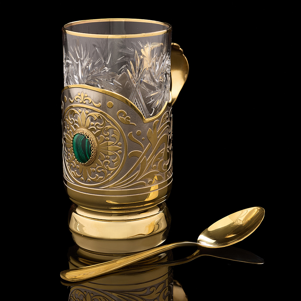 Подстаканник с позолотой и малахитом. Златоуст - интернет магазин Русь Велика я 