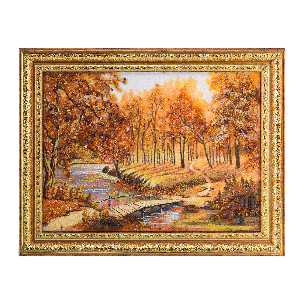 Картина янтарная «Пейзаж. Осенняя прогулка» 30х40 см - интернет магазин Русь Велика я 
