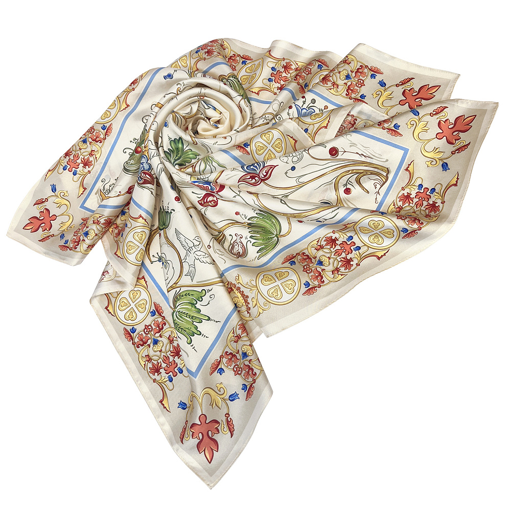 Платок шелковый «Зачатьевская монастырская роспись» 90х90 см - интернет магазин Русь Велика я фото 2