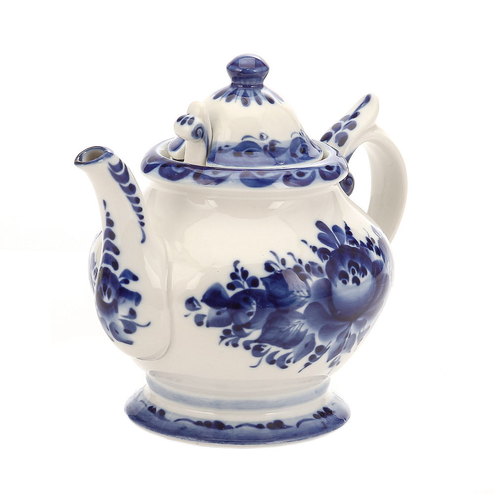 Чайник «Удовольствие» с ситечком. Гжель - интернет магазин Русь Велика я фото 1