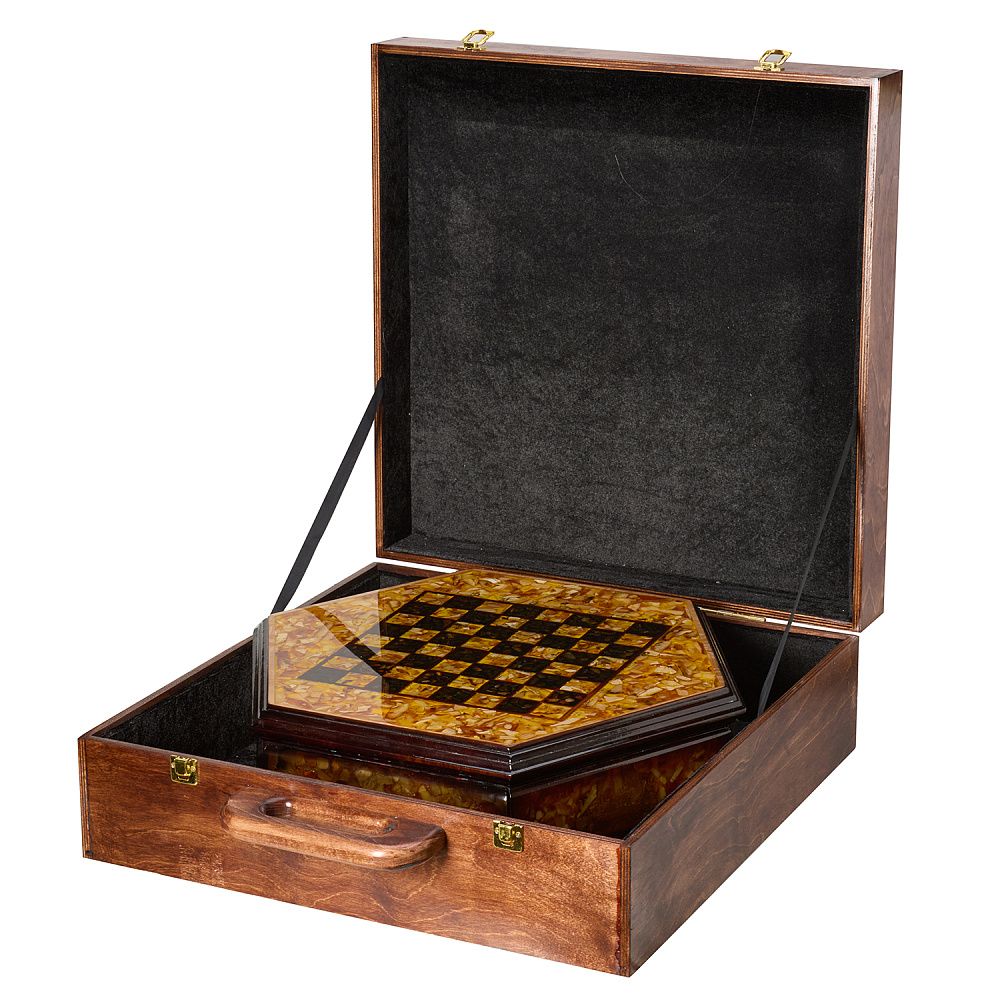 Шахматы с инкрустацией и фигурами из янтаря «Тело Платона» 46х46 см - интернет магазин Русь Велика я фото 12