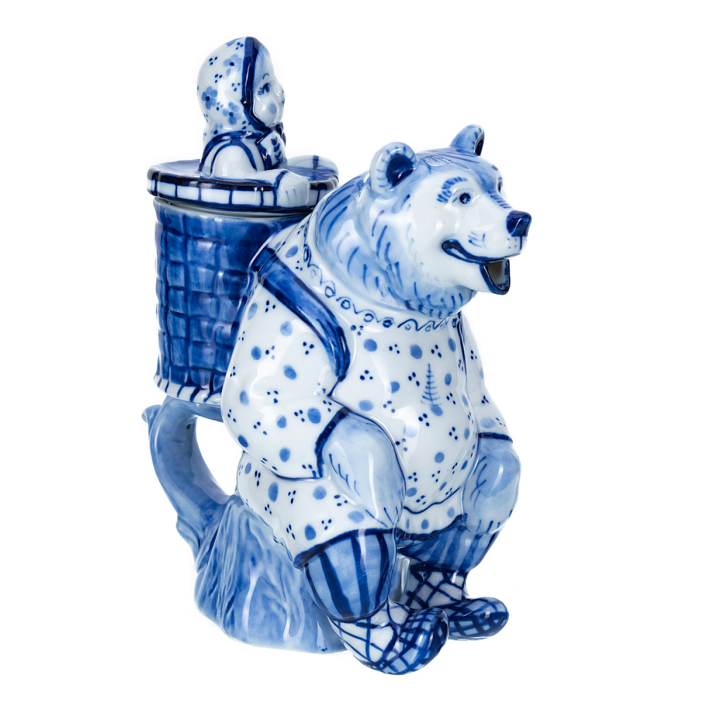 Чайник коллекционный «Маша и медведь». Гжель - интернет магазин Русь Велика я фото 3